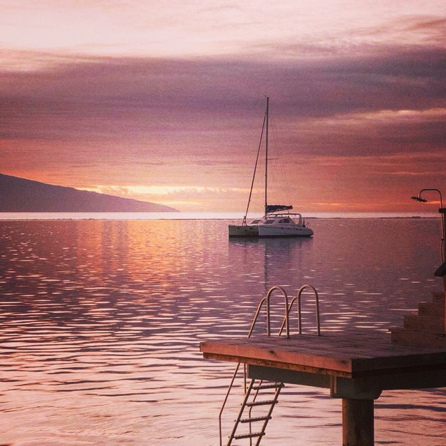Moorea, French Polynesia—A soft sunrise this morning at #SofitelMoorea